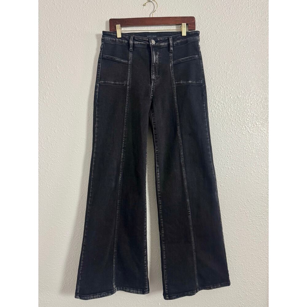 Risen‎ High Rise Wide Leg Jeans Black Panel Seam Stretch Denim 11/30